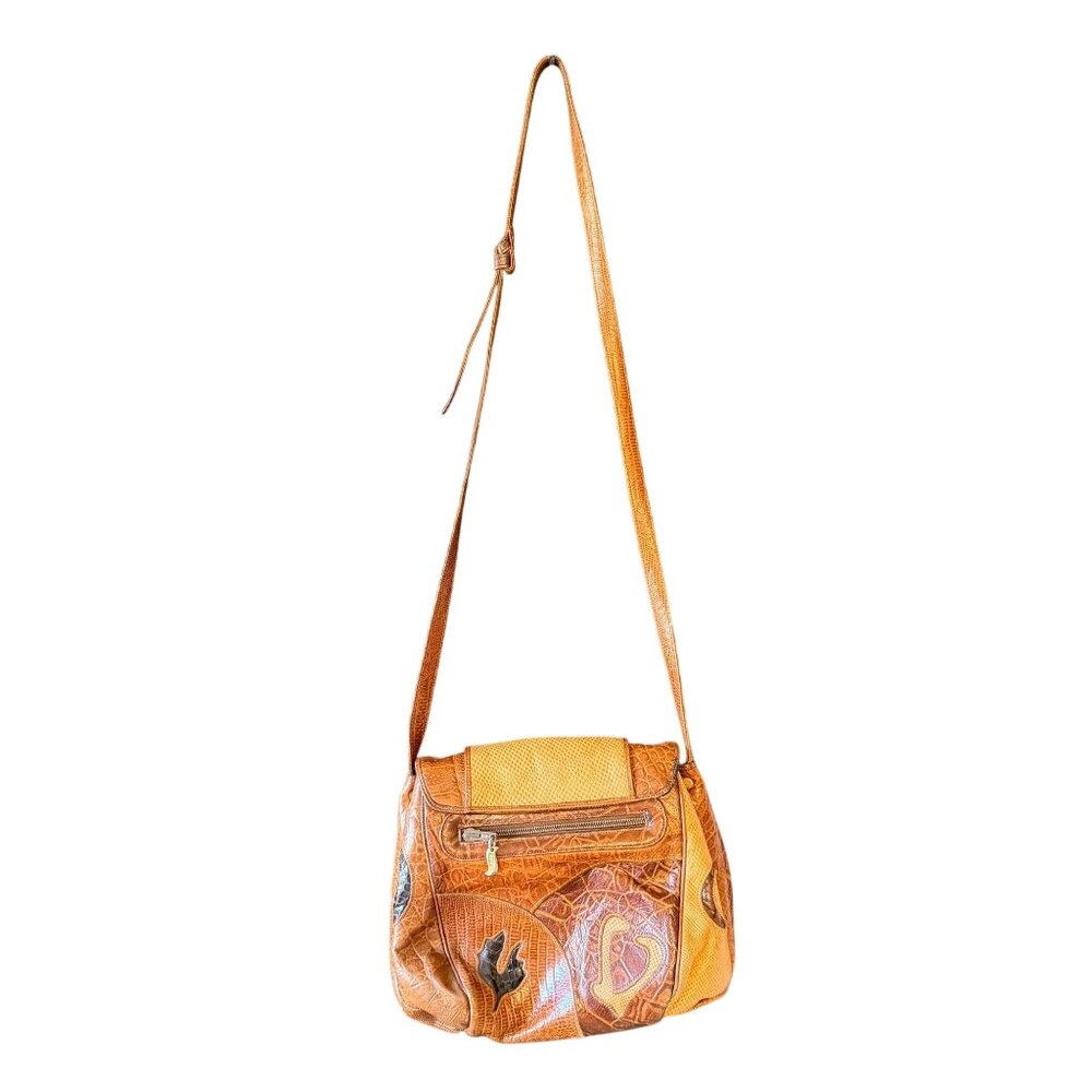 Sharif Vintage Leather Crossbody Bag Snakeskin Croc Embossed Brown USA Retro - Picture 6 of 16